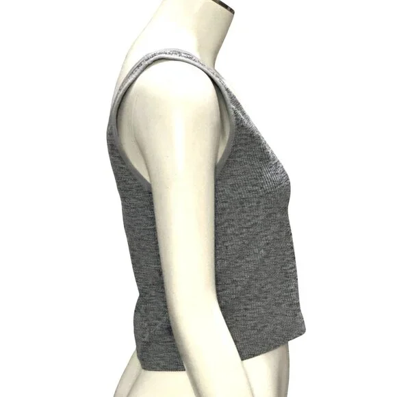 Colsie Gray Ribbed Knit Deep V Neck Cropped Tank Lounge Stretchy Soft Top XL - Picture 6 of 8
